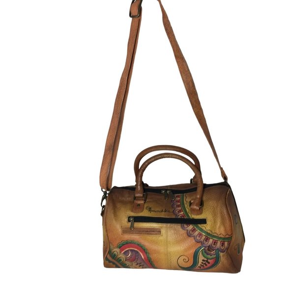 Anuschka NEVER USED Handpaint Leather Cross Body Saddle Brown Paisley - Picture 4 of 12